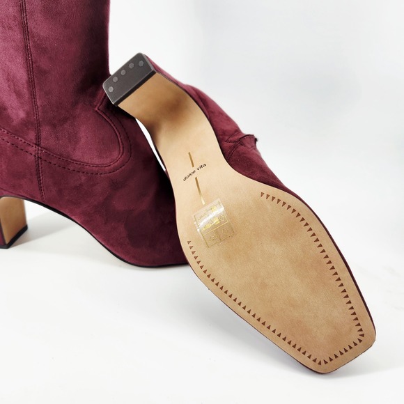 Dolce Vita Roan Booties Burgundy Suede Block Heel Square Toe Women's Size 10 - Picture 5 of 7